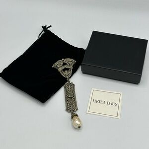 Heidi Daus Art Deco Crystal Faux Pearl Dangling Brooch NIB